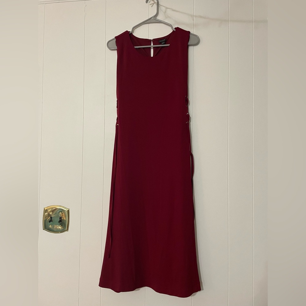 Burgundy Lace Up Midi Dress